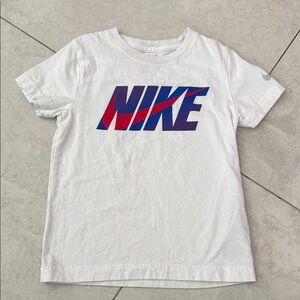 Nike White Tee with Red and Blue Gradient Logo